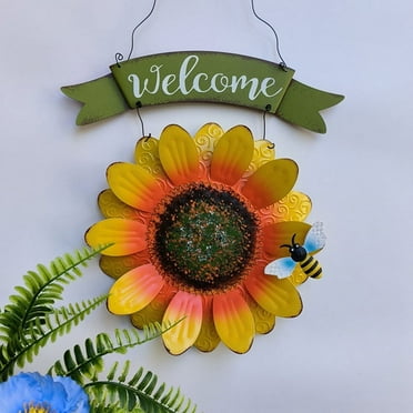 YANHAIGONG Sunflower Welcome Sign,Metal Hanging Sunflower Signs for Front Door Porch Wall, Rustic Decorative Door Hanger Indoor Outdoor Spring Decoration Wreath Decor