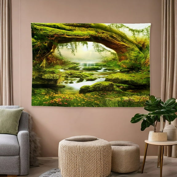 YANHAIGONG Tapestry Wall Hanging, Green Forest Tapestries Backdrop, Rainforest Nature Landscape Tapestry Wall Art Hanging Background, Nature Scenery Misty Tapestry for Bedroom Living Room Dorm