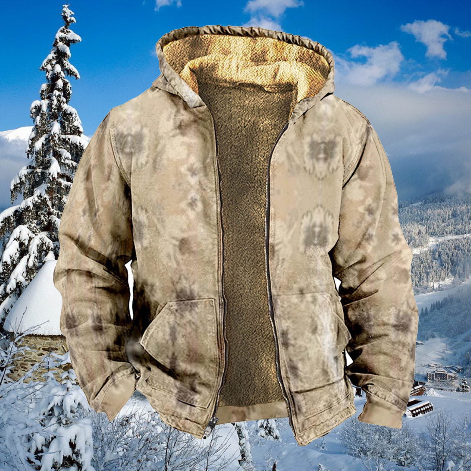 Mens thick fleece winter coat cheap hooded outdoor solid color jacket