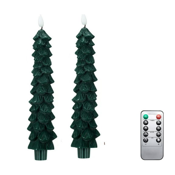 YANHAIGONG Tree Shaped Taper Candles,Christmas Tree Candles Battery Operated,Christmas Tree Candles with Remote,Christmas Candles Flameless Lights,3d Flickering Flame for Fireplace Christmas New Year