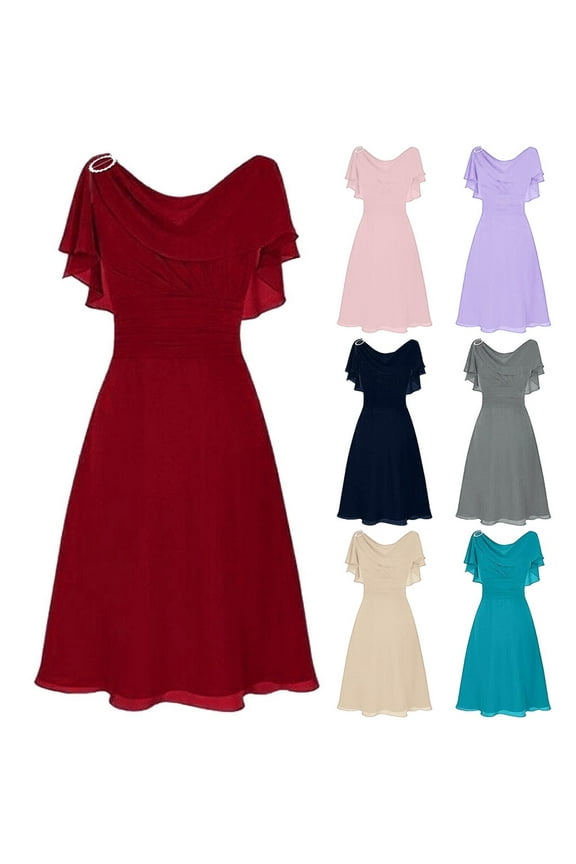 Wedding Guest Dresses for Women Formal with Sleeves, High Waist bridesmaid Casual Dresses Vintage Tea Dress Flared Sleeve Swing Party Dress Prom Gown Cocktail Dress