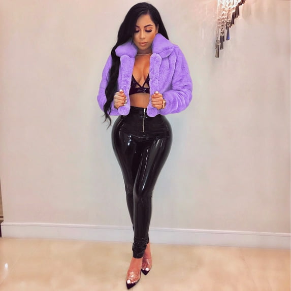 YANHAIGONG Winter Cardigans For Women Women Solid Color Long Sleeve Shaggy Lapel Faux Fur Coat Short Jacket Outwear Warm Winter