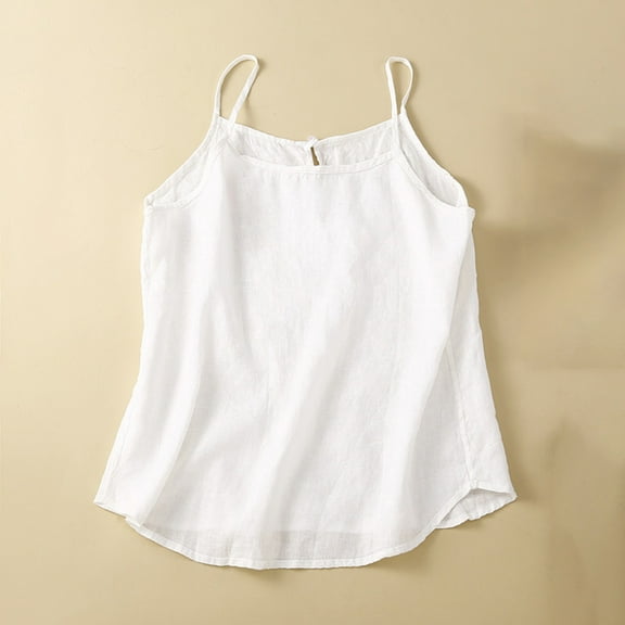 YANHAIGONG Women’S Linen Camisole Tank Top,Summer 2025 Linen Tank Tops for Women Casual Solid V Neck Sleeveless Loose Cotton and Linen Camisole Basic Tops