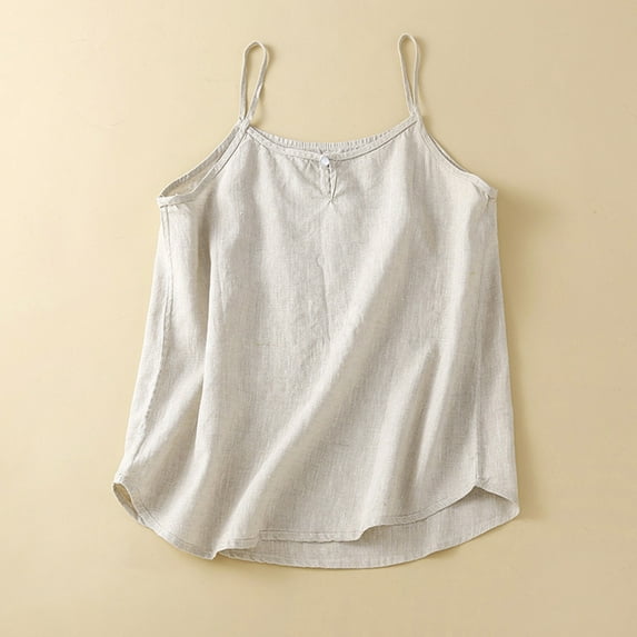 YANHAIGONG Women’S Linen Camisole Tank Top,Summer 2025 Linen Tank Tops for Women Casual Solid V Neck Sleeveless Loose Cotton and Linen Camisole Basic Tops