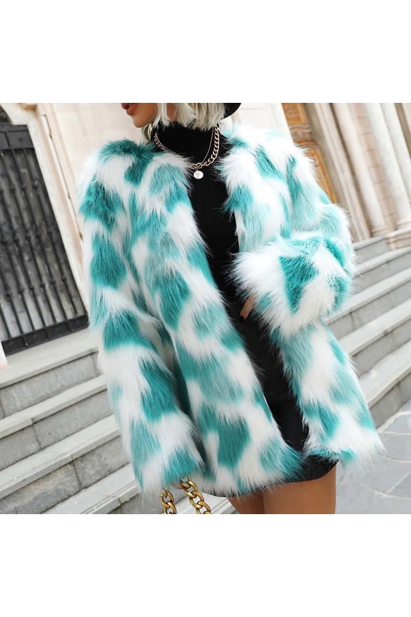 Women'S Tie Dye Faux Fur Fuzzy Fleece Long Sleeves Jackets Wool Teddy Bear Long Open Front Cardigan Coat Outwear Christmas Coat Gift