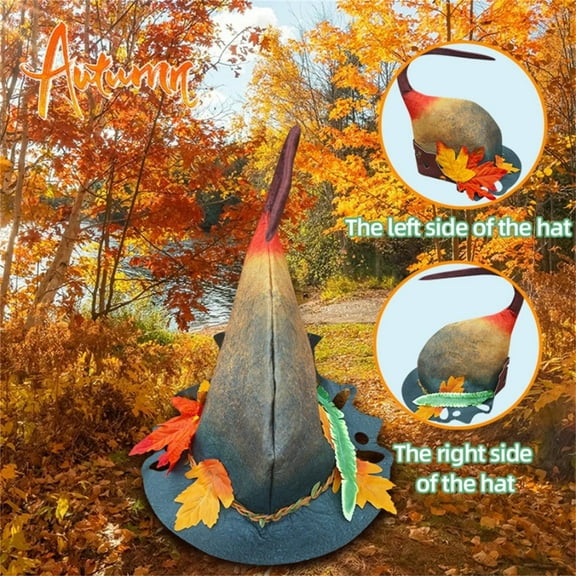 YANHAIGONG Women Witch Hat,Halloween Witch Hat,Claret Wool Felt Wizard Hat,Ruched Crooked Pointed Cap with Mushroom Maple Berries,Knitted Cap Halloween Wizard Cap Mardi Gras Hat Headwear