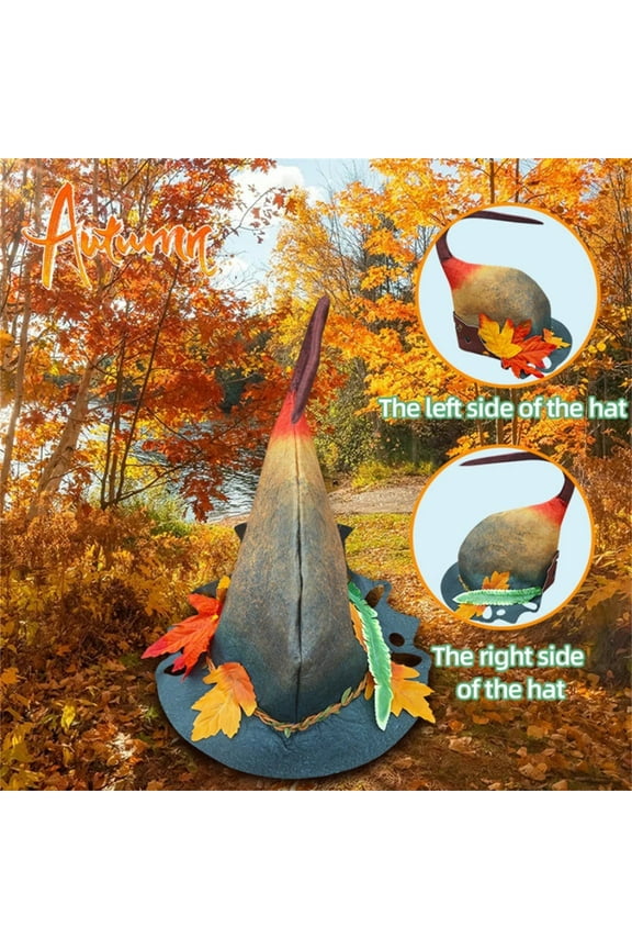 Women Witch Hat,Halloween Witch Hat,Claret Wool Felt Wizard Hat,Ruched Crooked Pointed Cap with Mushroom Maple Berries,Knitted Cap Halloween Wizard Cap Mardi Gras Hat Headwear