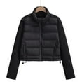 thumbnail image 1 of YANHAIGONG Women's Long Sleeve Cropped Puffer Jacket Winter Zipper Quilted Baggy Warm Short Down Coat Outwear with Zip Pockets Womens Jackets and Coats Clearance, 1 of 6