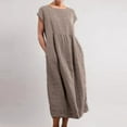 thumbnail image 1 of YANHAIGONG Women's Loose Flowy Cotton Linen Dress,Summer Beach Casual Soft Round Neck Short Sleeve Crewneck Baggy Long Dress with Pockets ,Summer Boho Beach Party Maxi Dress, 1 of 6
