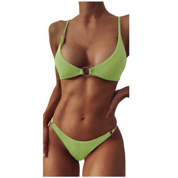 YANHAIGONG Women's Swimwear 2025 Women Sexy Fashion Two-Piece Bikini Solid Color Swimwear Swimsuit Beachwear Set