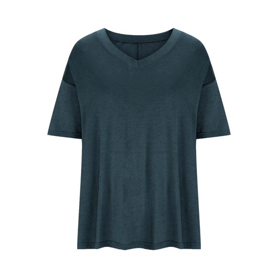 YANHAIGONG Womens Basic Shirts,Women's Solid V Neck T Shirts, Casual Short Sleeve Summer Tops Loose Fit Tees Basic Tunic Tops