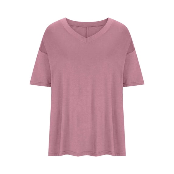 YANHAIGONG Womens Basic Shirts,Women's Solid V Neck T Shirts, Casual Short Sleeve Summer Tops Loose Fit Tees Basic Tunic Tops
