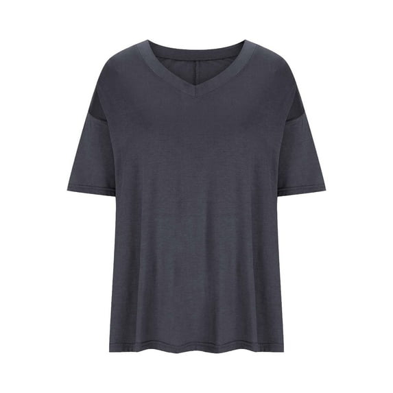YANHAIGONG Womens Basic Shirts,Women's Solid V Neck T Shirts, Casual Short Sleeve Summer Tops Loose Fit Tees Basic Tunic Tops