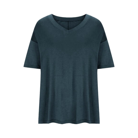 YANHAIGONG Womens Basic Shirts,Women's Solid V Neck T Shirts, Casual Short Sleeve Summer Tops Loose Fit Tees Basic Tunic Tops