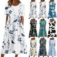 thumbnail image 1 of YANHAIGONG Womens Dresses Vacation Dresses for Women Beach Short Sleeve Round Neck Dresses Empire Waist Knee Length Dress with Pockets Wedding Guest Dresses for Women, 1 of 6