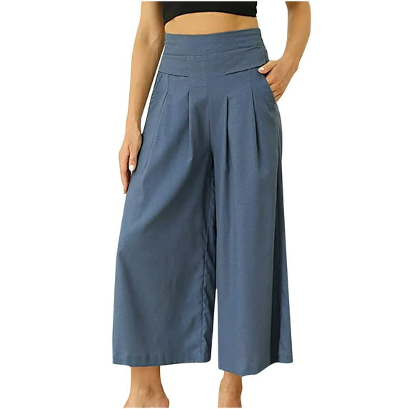 YANHAIGONG Womens Pants Pockets Clearance Pant! Women's Solid Color High-waist Loose Women's Wide Leg Pants