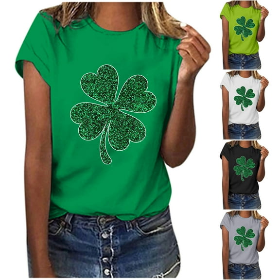 YANHAIGONG Womens St. Patrick's Day Shirts,Fashion Green Graphic Basic Short Sleeve Round Neck Shirt Tops ,Women Tees Summer Casual Loose Tops Basic Tee Vacation Tops