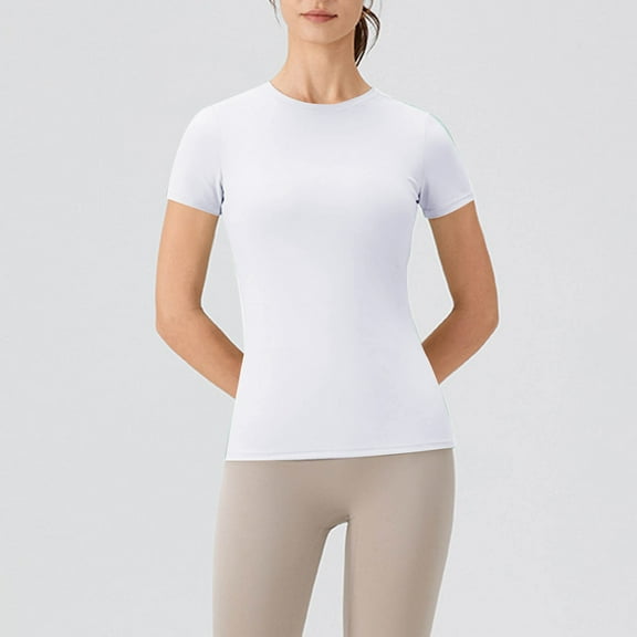 YANHAIGONG Womens Tops Casual Plus,Summer Tops for Women 2025 Trendy Vacation,Women's Exercises Breathable Running Yoga Sports Round-Neck Short Sleeve Blouse