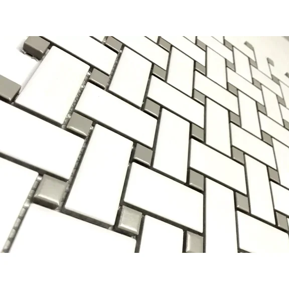 YANI -1 X 2 White Gray Basketweave Porcelain Mosaic Floor Wall Backsplash Kitchen