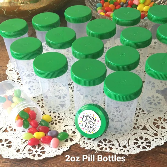 YANI -10 Pill Bottle Jars Green Cap Lid Party Favor 2 Oz Container #4314 Decojars Usa
