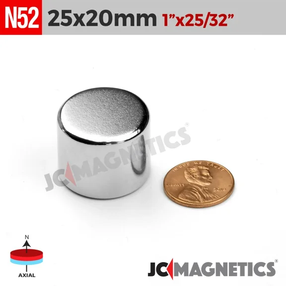 YANI -1Pc 25Mm X 20Mm N52 Strong Rare Earth Neodymium Magnet Cylinder Disc 25X20Mm