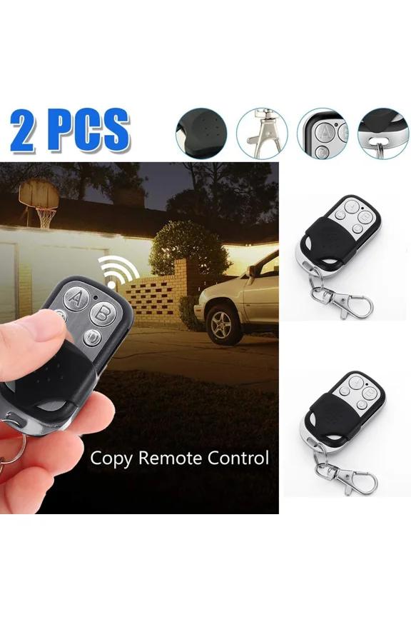 -2 Pack 433Mhz Universal Garage Door Cloning Remote Control Key Chain Gate Opener