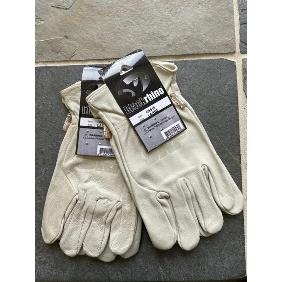 YANI -2-Piars Cowhide Leather Work Driver Gloves Sewn With Dupont Kevlar Black Rhino L