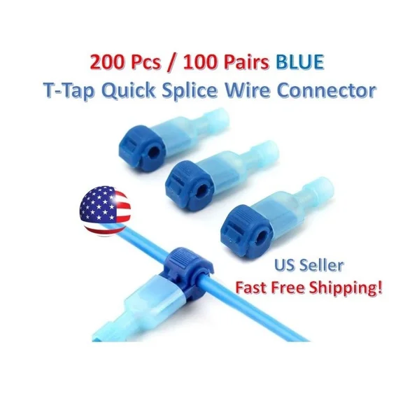 YANI -200Pc Insulated 16-14 Awg T-Taps Quick Splice Wire Terminal Connectors Kit Blue