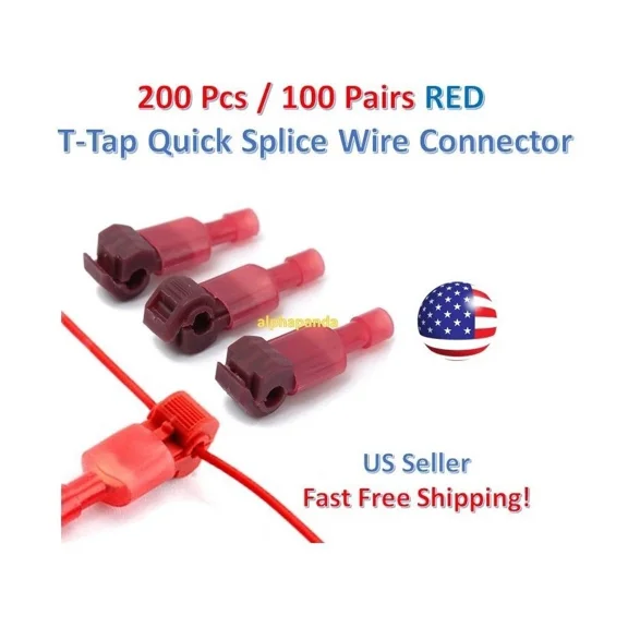 YANI -200Pc Insulated 22-18 Awg T-Taps Quick Splice Wire Terminal Connectors Kit Red