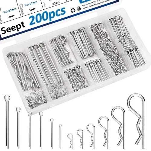 YANI -304 Stainless Steel Cotter Pins Assortment Kit - 200 Pcs For Hitch Pin Lock
