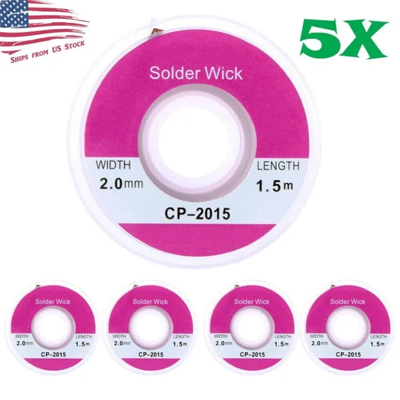 YANI -5 Rolls 2Mm X 5Ft Desoldering Braid Wick Solder Remover W/ No Residue Rosin Flux