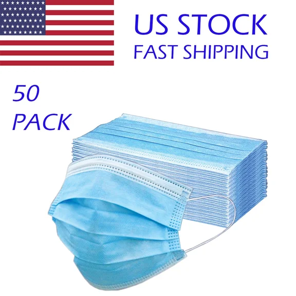 YANI -50 Pack Blue Disposable Face Mask Mouth And Nose Protection 3 Layers Cover
