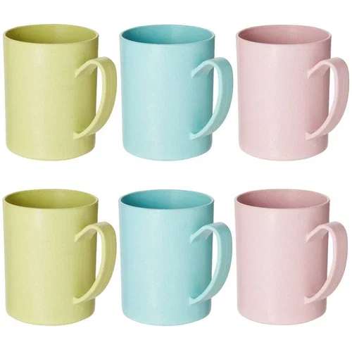 YANI -6 Pack Wheat Straw Mugs, Reusable Coffee Cup Set, 3 Colors, 13.8 Oz