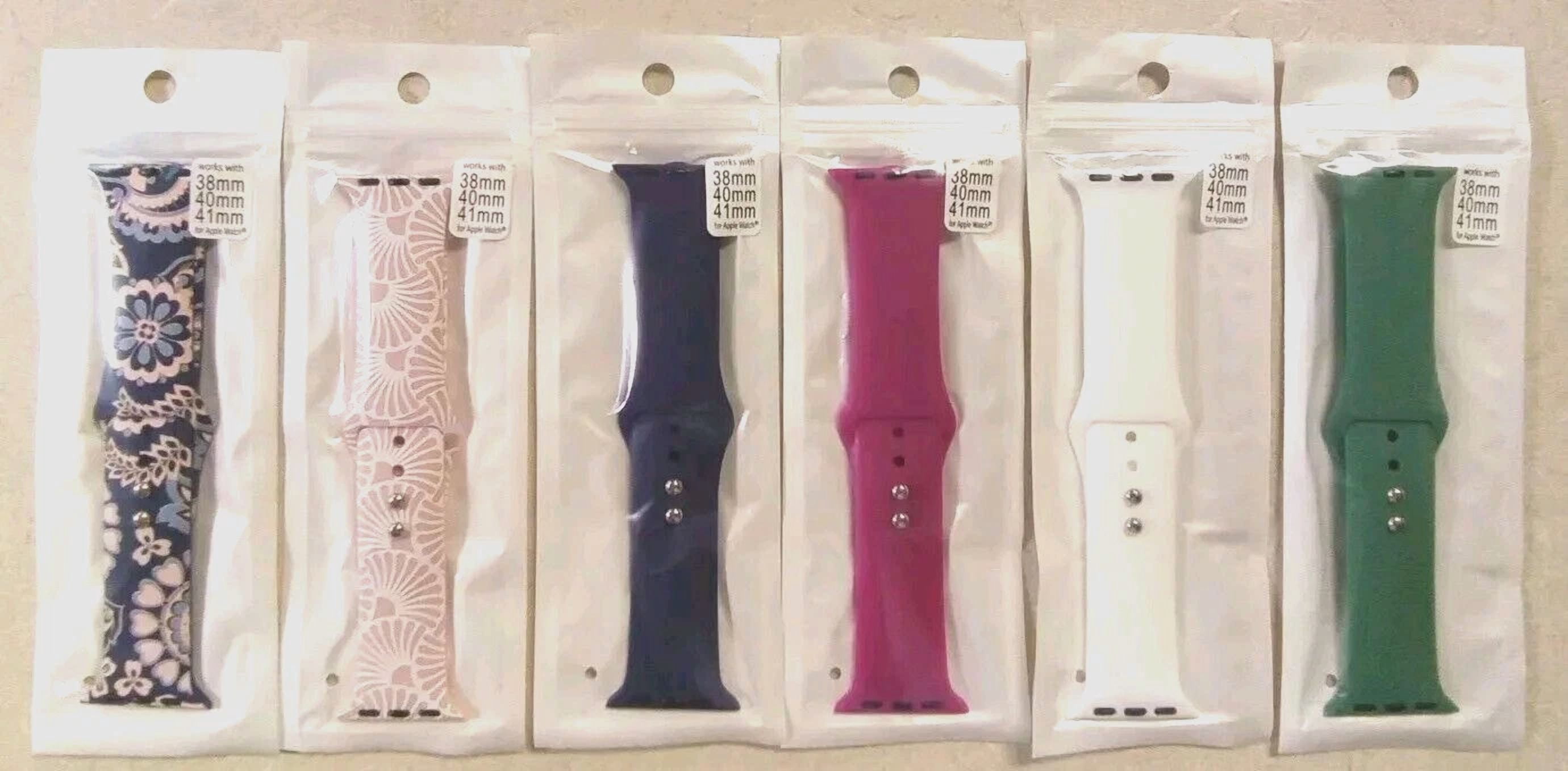 YANI- 6 Posh Tech Print & Solid Silicone Sport Band For Apple Watch 38/40/41 Mm