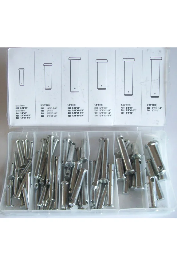 -60Pc Clevis Pin Assortment Kit Set 21 Different Sizes Hitch Trailer Steel Clips