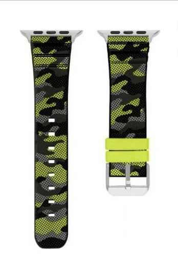YANI- American Exchange Men'S Rubber Watch Strap 42Mm 44Mm Apple Watch Black Lime Camo