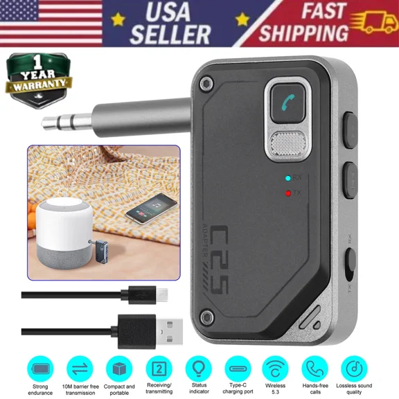 YANI- Bluetooth 5.3 Transmitter Receiver 2 In1 Wireless Audio 3.5Mm Jack Aux Adapter