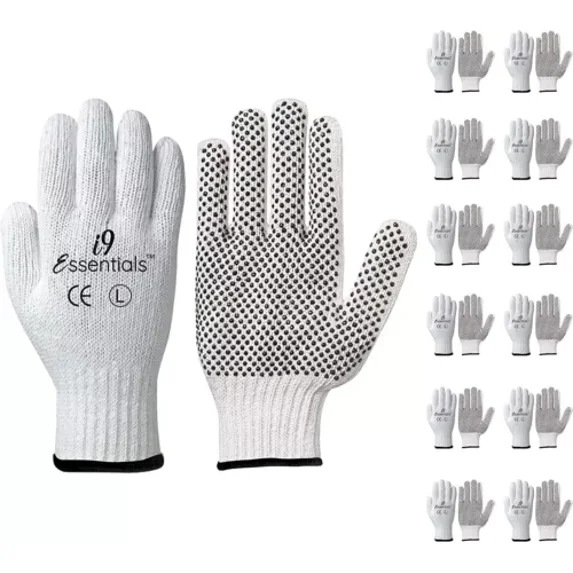 YANI -Cotton Work Gloves 12 Pack Anti-Slip Dots –Multipurpose Safety Garden Warehouse