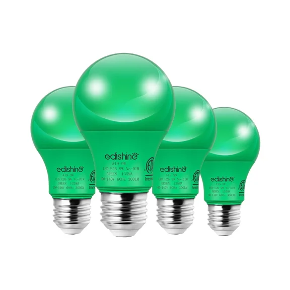 YANI -Edishine 4Pack Green Light Bulbs 9W A19 Led Light Bulbs For Christmas Decoration