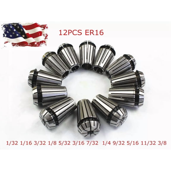 YANI -Er16 Spring Collet Set For Cnc Milling Lathe Engraving Machine 1/32-3/8 12Pcs.
