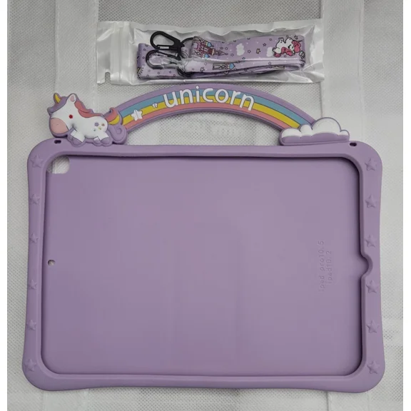 YANI- For Kids Tablets Size 10.2 & 10.5 Purple Unicorn Silicone Case W/ Shoulder Strap