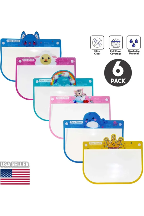 -Kids Safety Face Shield Visor, Reusable Adjustable Anti-Fog Layer Protect 6Pcs