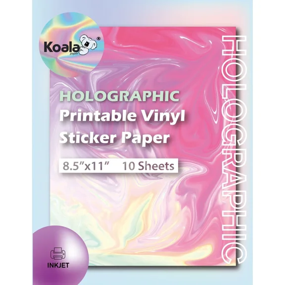 YANI- Koala Printable Vinyl Holographic Sticker Paper Rainbow Waterproof 8.5X11 10Pk