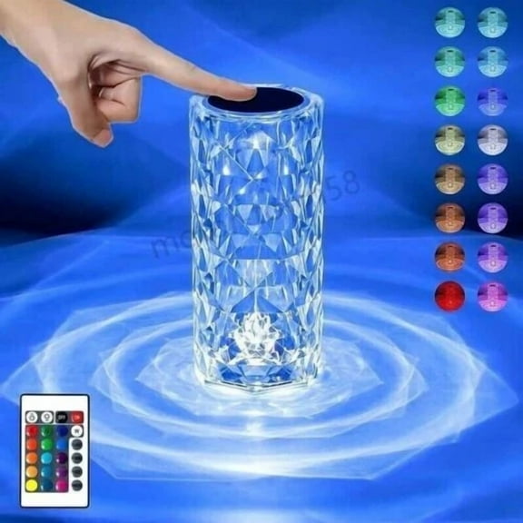 YANI -Led Crystal Diamond Rose Table Lamp Bedside Bar Night Light Touch Rgb Atmosphere