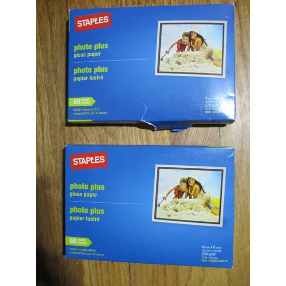 YANI- Lot Of 2: Staples Photo Plus Gloss 4X6 Inch Photo Paper 60 Sheets Each New