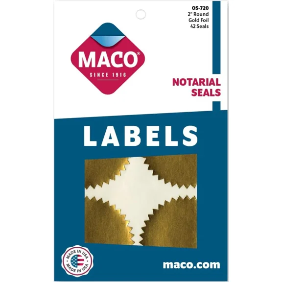 YANI -Maco Os-720 Notarial Gold Seal - Round - 2 Diameter - Self-Adhesive - For