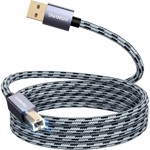 YANI- Usb Printer Cable 20 Feet - Usb2.0 A To B - Stable 20Ft, Grey