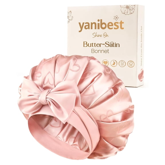 YANIBEST Adjustable Satin Bonnet for Sleeping, Double Layer Silk Bonnet with Tie Band for Women, Sleep Cap Curly Natural Hair
