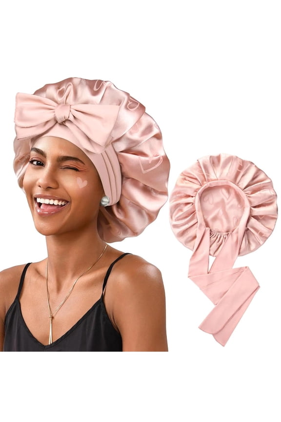 Adjustable Satin Bonnet for Sleeping, Double Layer Silk Bonnet with Tie Band for Women, Sleep Cap Curly Natural Hair