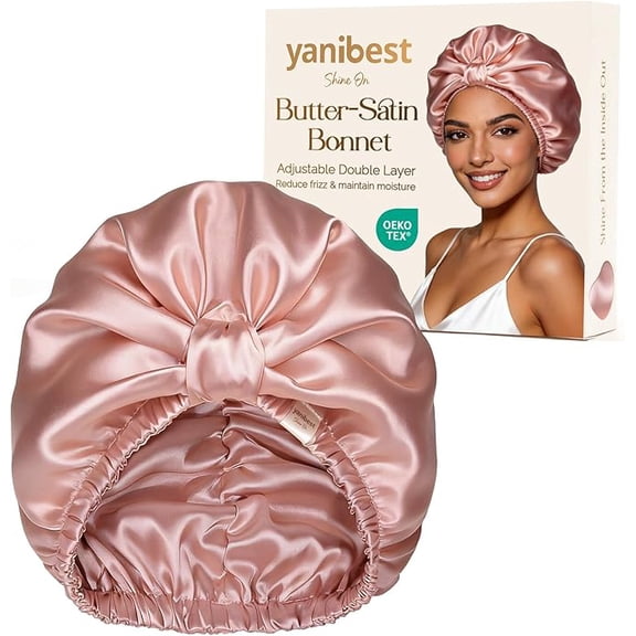 YANIBEST Double Layer Adjustable Satin Bonnet for Sleeping Natural Curly Hair,Reduce Frizz